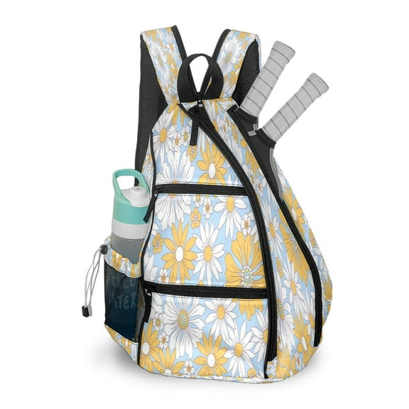 Pickleball Shoulder Bag for Men and Women - Fence Hook - Crossbody Backpack with Water Bottle Holder Daisy Pattern