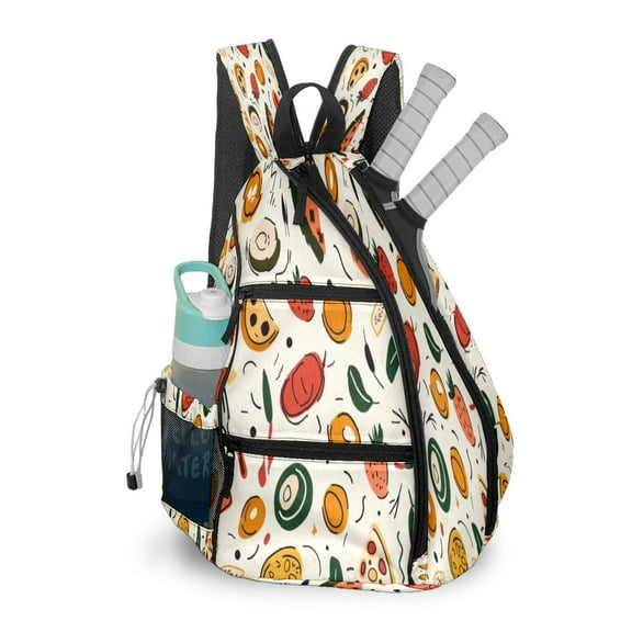 Pickleball Shoulder Bag for Men and Women - Fence Hook - Crossbody Backpack with Water Bottle Holder Food Pattern