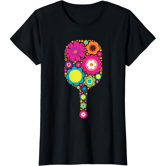 Pickleball Sports Racquet Racket Paddle Flowers Women Girls T-Shirt