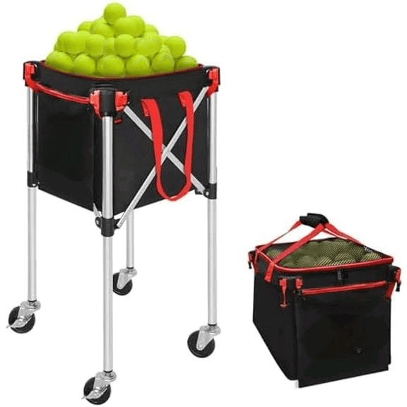 Pickleball and Tennis Ball Hopper - Foldable Lightweight Basket Holds 180  With Removable Bag, Wheel, Side Pocket for Training/Teaching - Baseball/Softball/Pickleball$$Sport & Recreation Other