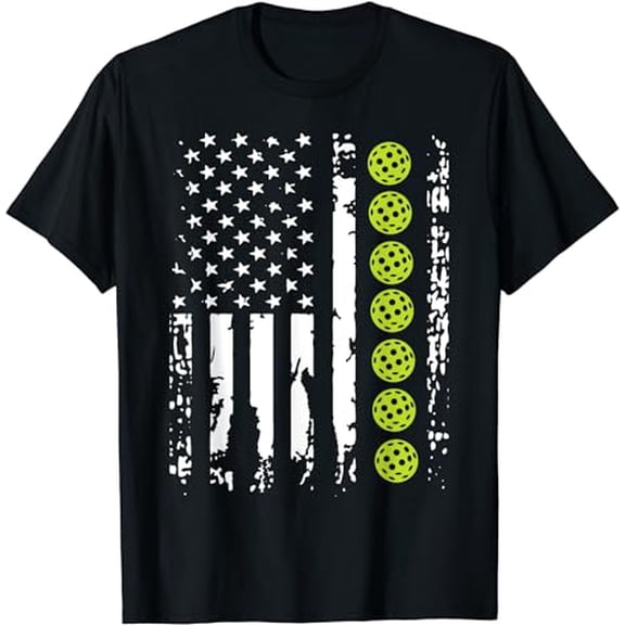 Pickleball USA Flag American Patriotic Pickleball Paddle T-Shirt