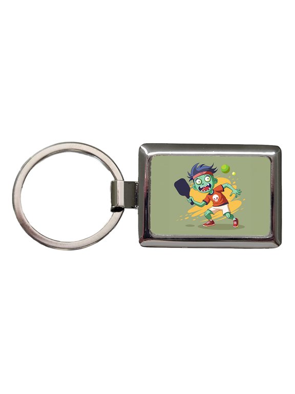 Pickleball Zombie Metal Rectangle Keychain