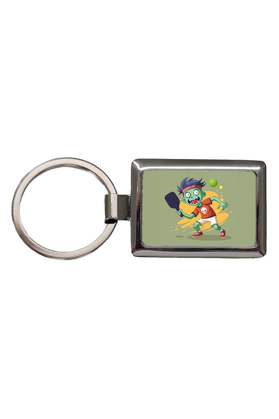 Pickleball Zombie Metal Rectangle Keychain