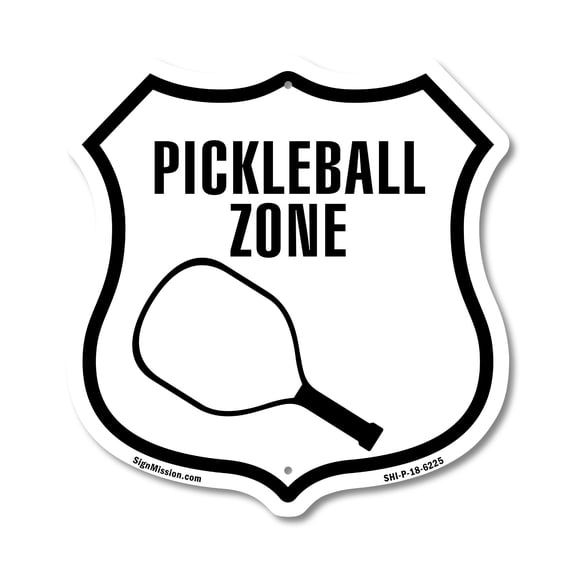 Pickleball Zone with Racquet Graphic 12 inch X 12 inch Shield-Shaped Rust-Free Aluminum Metal Sign Weather Resistant Made in the USA
