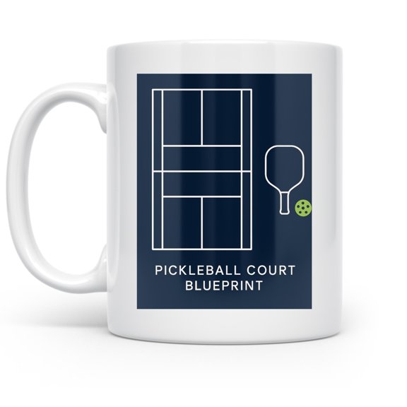 Pickleball 11 oz Coffee Mug - Retro Court Diagram White Ceramic Gift