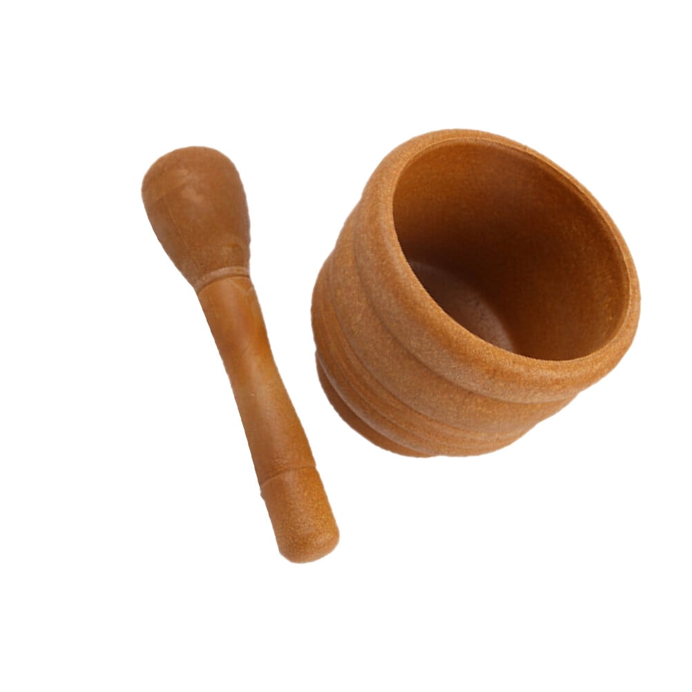 Garlic Pugging Pot Wooden Color Manual Grinding Polishing Pedestal Bowl Kitchen Household and Pestle Set Garlic Minced Pounder