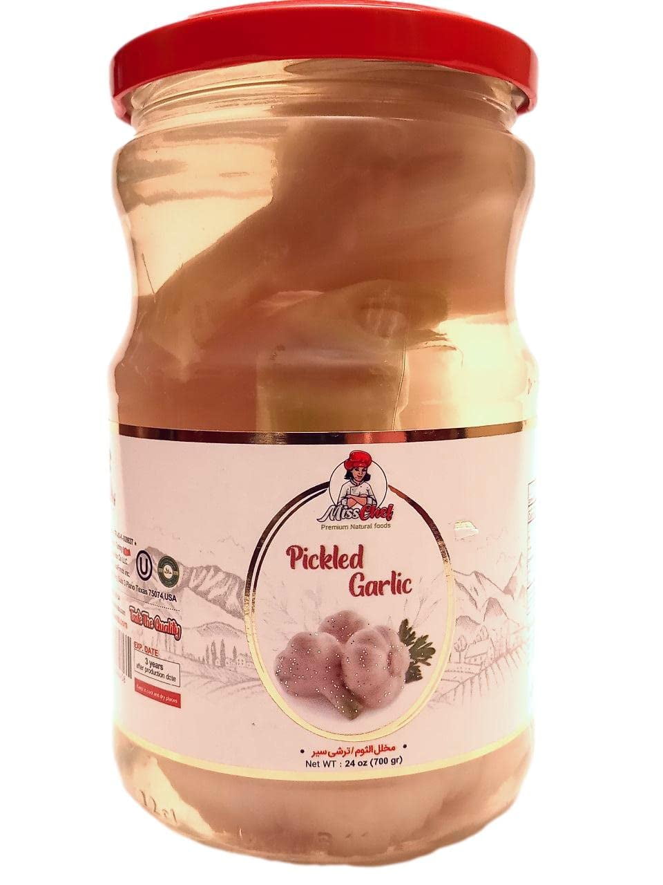 Pickled Garlic Whole in Brine, Crispy and Fresh, 1 Glass Jar 24oz (700g)