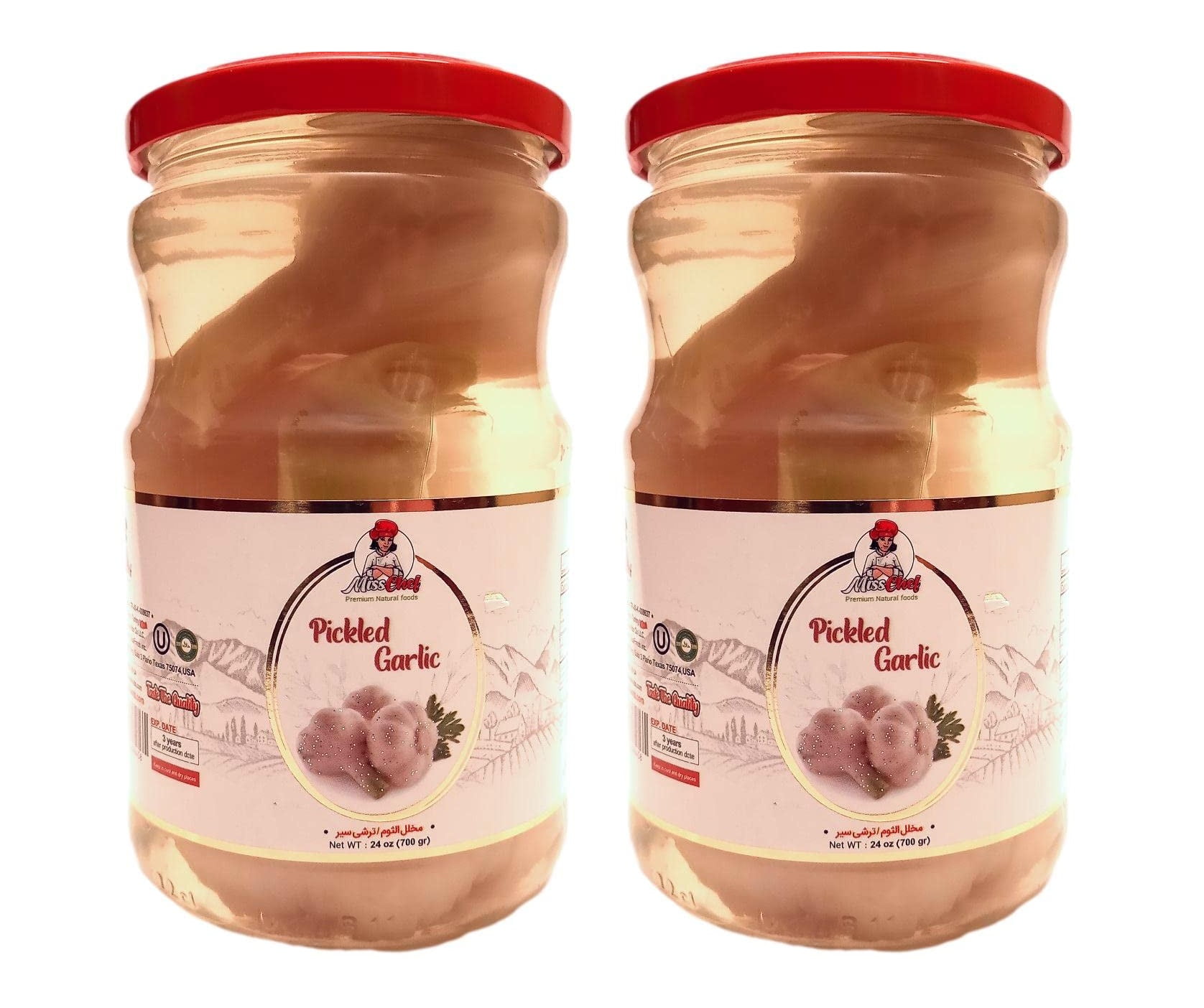 Pickled Garlic Whole in Brine, Crispy and Fresh, Two (2) Glass Jars 24oz (700g)