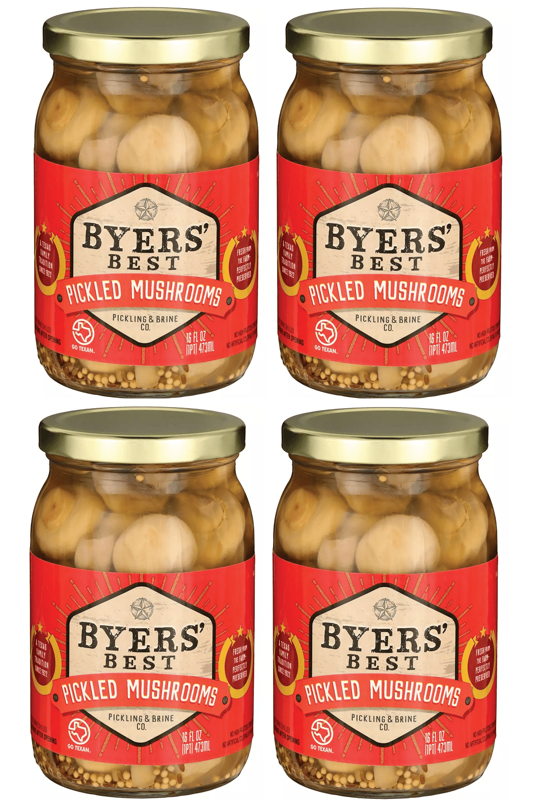 Pickled Mushrooms with Garlic and Spices 160z. Four (4) Glass Jars