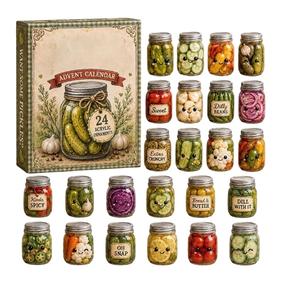 Pickles Advent Calendar 2026, 2D Acrylic Christmas Countdown Blind Box with 24pc Surprise Ornaments, Holiday Hanging Decor for Christmas Tree Wreath Garland, Christmas Gift for Family Friends