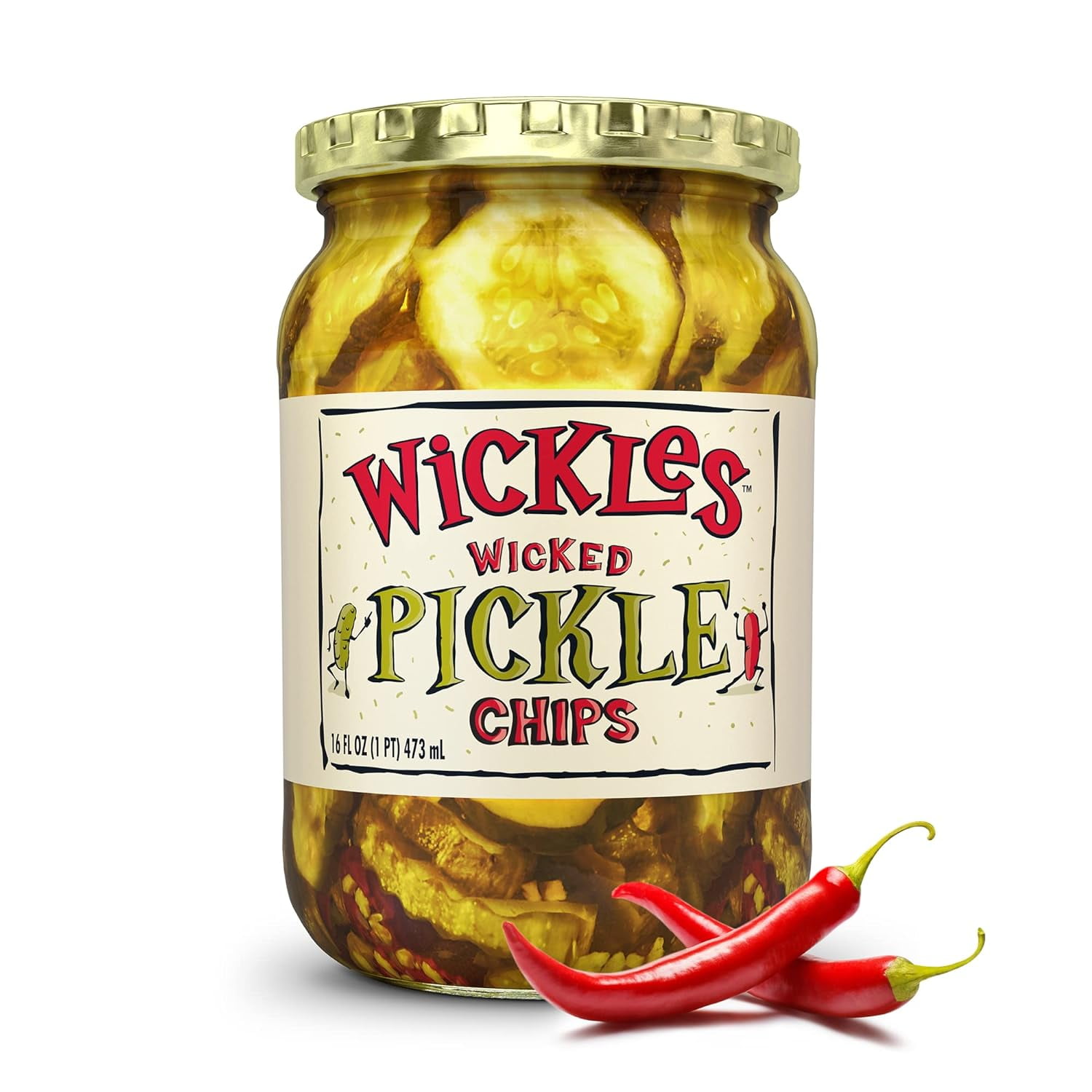 Pickles Wicked Pickle Chips (6 Pack) - Sweet \u0026 Spicy Garlic Pickle Slices - Hot Pickle Chips - Slightly Sweet, Definitely Spicy, Wickedly Delicious (16 oz Each)