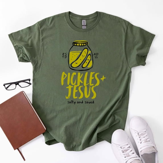 Pickles and Jesus Shirt - Salty and Saved Christian Tee, Faith and Pickle Lover Gift, Religious Humor Shirt