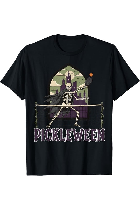 Pickleween Pickleball Halloween Costume Skeleton Goth T-Shirt