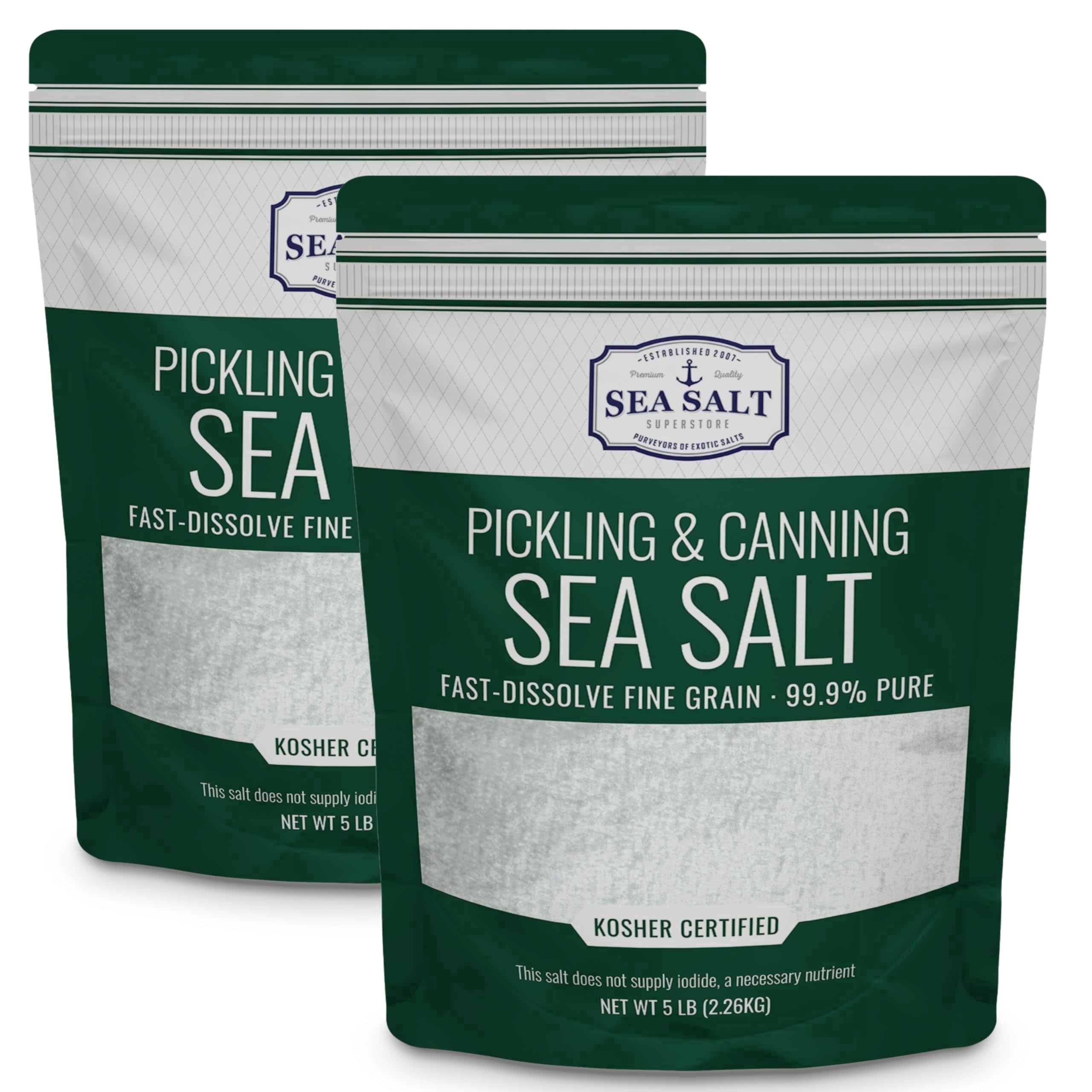 Sea salt SuperStore Pickling, Canning & Curing Salt for Natural Preserving, Fine Kosher Salt for Brining, 10 lb Bag (2X5 lb) Non Iodized