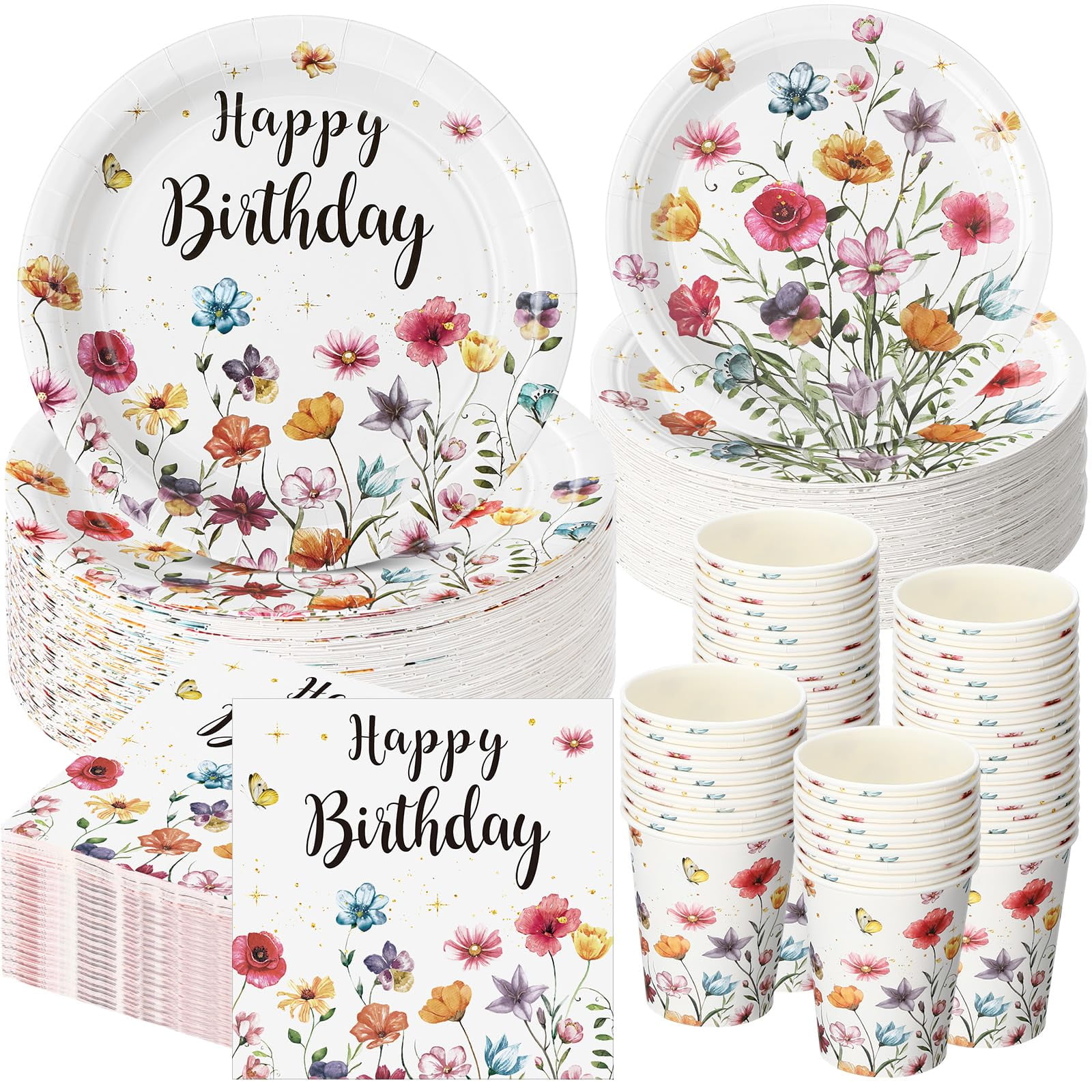 Pickmesh 250 Pcs Wildflower Birthday Party MTN1 Supplies Spring Floral ...