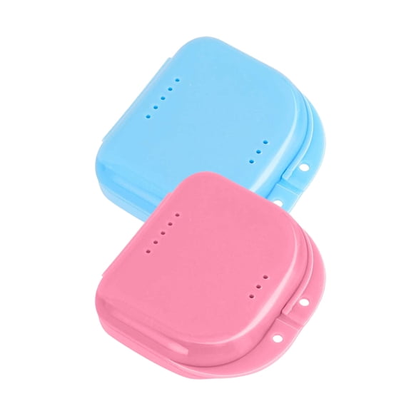 & Picks Product Classification Retainer With Vent Holes 2 Pack Mouth Guard With Tight Snap Closure Denture Storage Container For Aligners Night Guards, 3.15 in, Pink&Blue