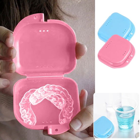 & Picks - Retainer with Vent Holes and Snap Closure for Aligners Night Guards Denture Storage Container for and Blue Retaine 2 Pack, 3.15 inch, Pink&Blue