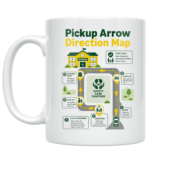 Pickup Arrow Direction Map - Student Reunification - 11 oz Ceramic Coffee Mug