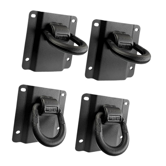 Pickup Bed Tie Down Point Hardware, 4 Piece Folding D-Loop Cargo Plates for Truck Bed Sidewall Mount, Added Tie-Down Points, and Load Control Setup