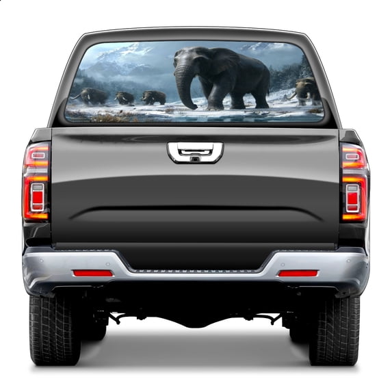 Pickup Car Window Stickers Decal Rear Window Decals for Trucks One Way Visual Waterproof Truck Back Window Tint Decal Graphic Perforated Vinyl Truck Stickers 66X 22inch Elephant Herd In Winter