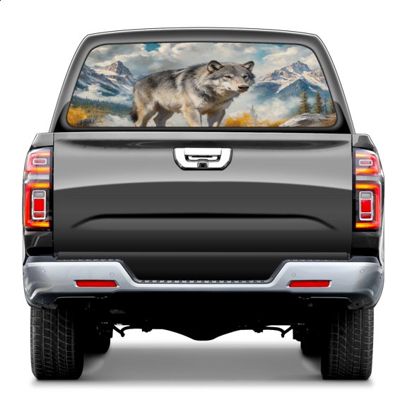 Pickup Car Window Stickers Decal Rear Window Decals for Trucks One Way Visual Waterproof Truck Back Window Tint Decal Graphic Perforated Vinyl Truck Stickers 66X 22inch Majestic Wolf In Mountains