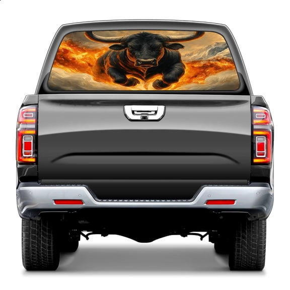 Pickup Car Window Stickers Decal Rear Window Decals for Trucks One Way Visual Waterproof Truck Back Window Tint Decal Graphic Perforated Vinyl Truck Stickers 66X 22inch Flaming Bull Portrait