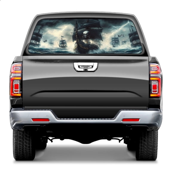 Pickup Car Window Stickers Decal Rear Window Decals for Trucks One Way Visual Waterproof Truck Back Window Tint Decal Graphic Perforated Vinyl Truck Stickers 66X 22inch Stormy Sea Pirate Ship Scene