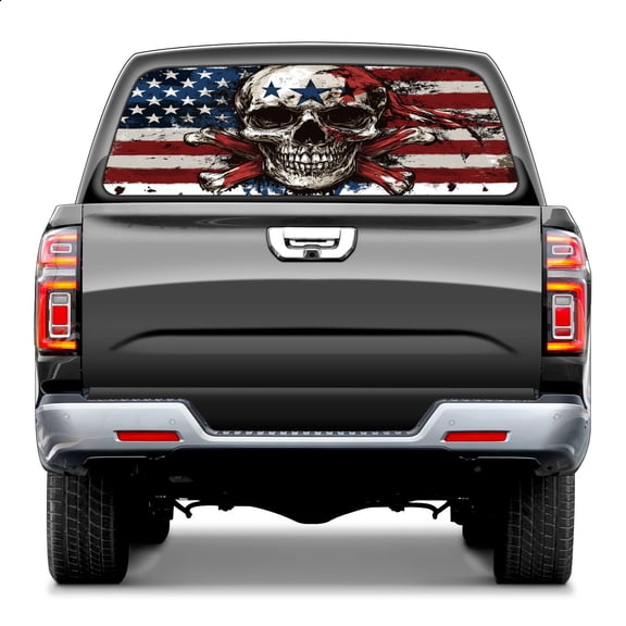 Pickup Car Window Stickers Decal Rear Window Decals for Trucks One Way Visual Waterproof Truck Back Window Tint Decal Graphic Perforated Vinyl Truck Stickers 66X 22inch Star-Spangled Skull Graphic