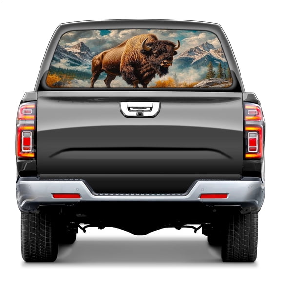 Pickup Car Window Stickers Decal Rear Window Decals for Trucks One Way Visual Waterproof Truck Back Window Tint Decal Graphic Perforated Vinyl Truck Stickers 66X 22inch Mountain Bison Landscape
