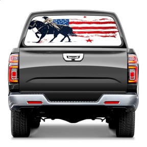 Pickup Car Window Stickers Decal Rear Window Decals for Trucks One Way Visual Waterproof Truck Back Window Tint Decal Graphic Perforated Vinyl Truck Stickers 66X 22inch USA Flag Cowboy Scene