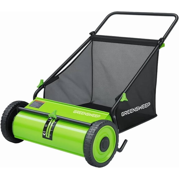GreenSweep PickUp Pro XL Lawn Sweeper, Manual Push Leaf and Grass Sweeper, 3.5 cu ft Hopper