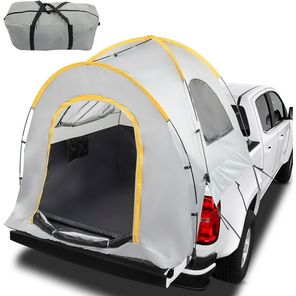 Pickup Truck Bed Tent for 5.2-5.8 FT Truck Bed, PU 2000mm Double Layer Waterproof & Windproof Tent for 2 Person, Portable Truck Tent for Outdoor Camping, Grey Orange