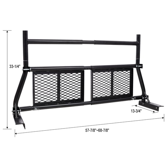 Pickup Truck Headache Rack,Adjustable Steel Truck Back Rack Mesh Window Protector Head Frame Bed,Black,