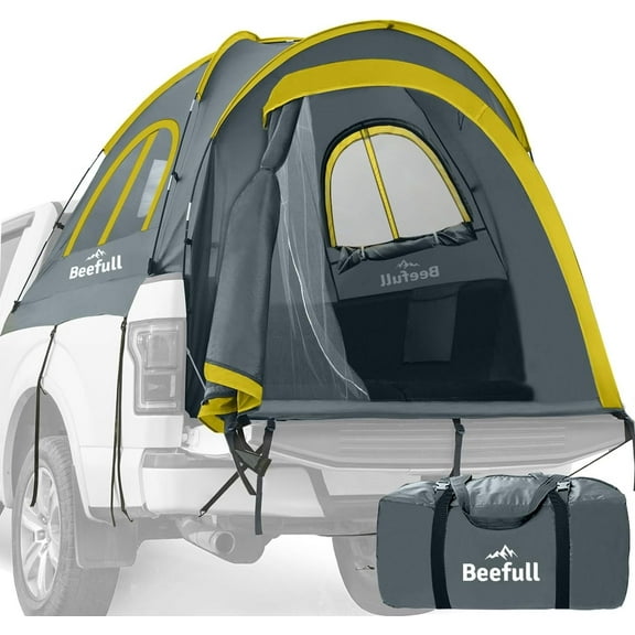 Beefull Pickup Truck Tent for 2 Person, Double Layer Waterproof PU 2000mm, Portable Truck Bed Tent with Rainfly, Spacious Camping Tents, Gray