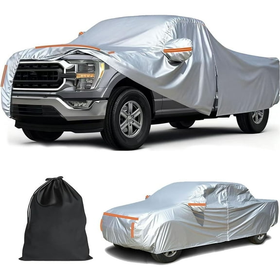 420D Heavy Duty Pickup Truck Cover, All-Weather Waterproof Protection for Full Size Trucks up to 242", Fit for Chevrolet/Ford/Dodge/Nissan/Toyota/Jeep