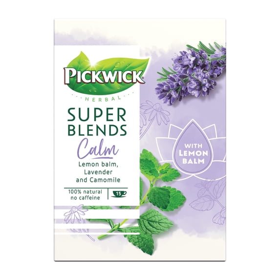 Pickwick Super Blends - Calm | with Lemon Balm, Lavender & Camomile | 15 tea bags, 100% Natural | No Caffeine