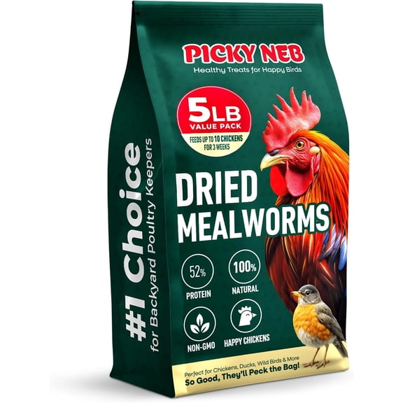 Picky Neb 100% Non-Gmo Dried Mealworms, High-Protein Treats for Poultry and Wild Birds, 5 lb