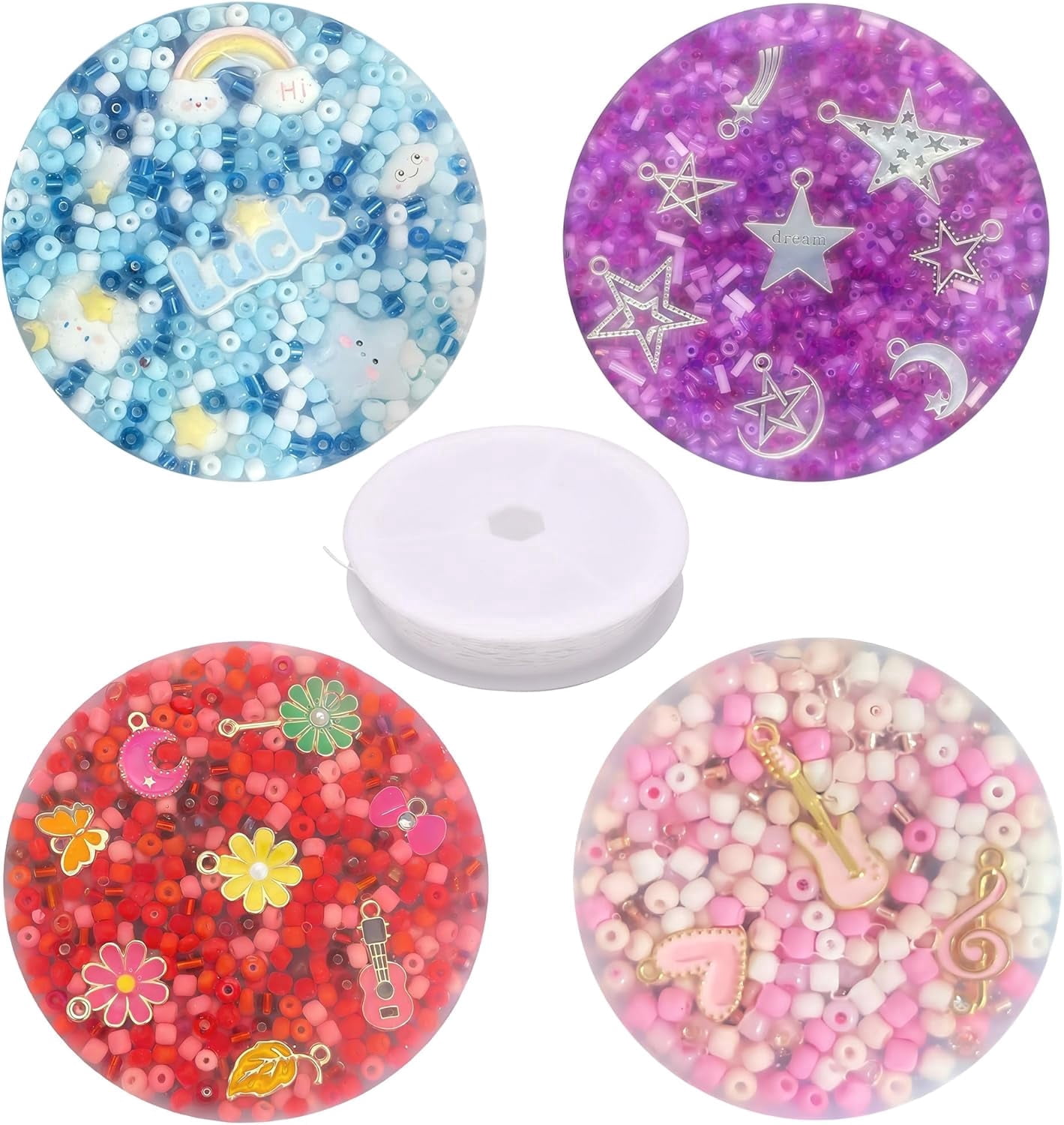 4 Pack Sensory Fidget Pads with Beads & Charms - DIY Bracelet Making Kit, Calming Tactile Toys for Adults & Teens, Portable Stress Relief Toys for Focus & Relaxation
