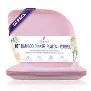 Pickytarian 50pcs Purple Disposable Plates 10 inch - Fancy Bamboo Party Plates - 10" Dinner Plates