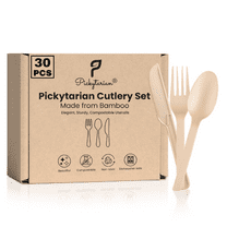 Pickytarian Bamboo Disposable Cutlery Set, Heavy Duty, Compostable (30 Pack)