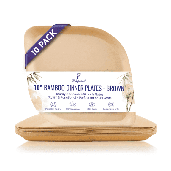 Pickytarian Compostable Bamboo Dinner Plates, 10 Inch, Brown, 8 Count