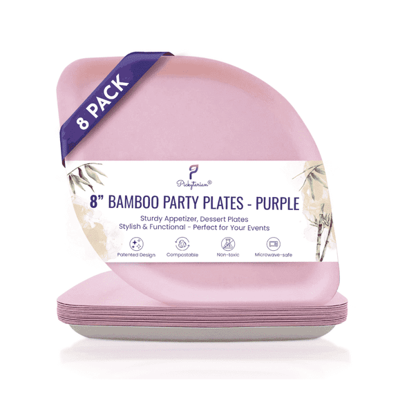 Pickytarian, Compostable Disposable Appetizer Plates, Purple, Bamboo, 8 Ct, 8