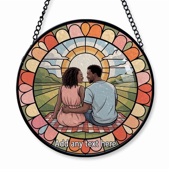 Picnic Anniversary Stained Glass Suncatcher Window Hanging Custom Family Window Hanging with Names, Personalized Tree Decoration, Christmas 2025 Keepsake