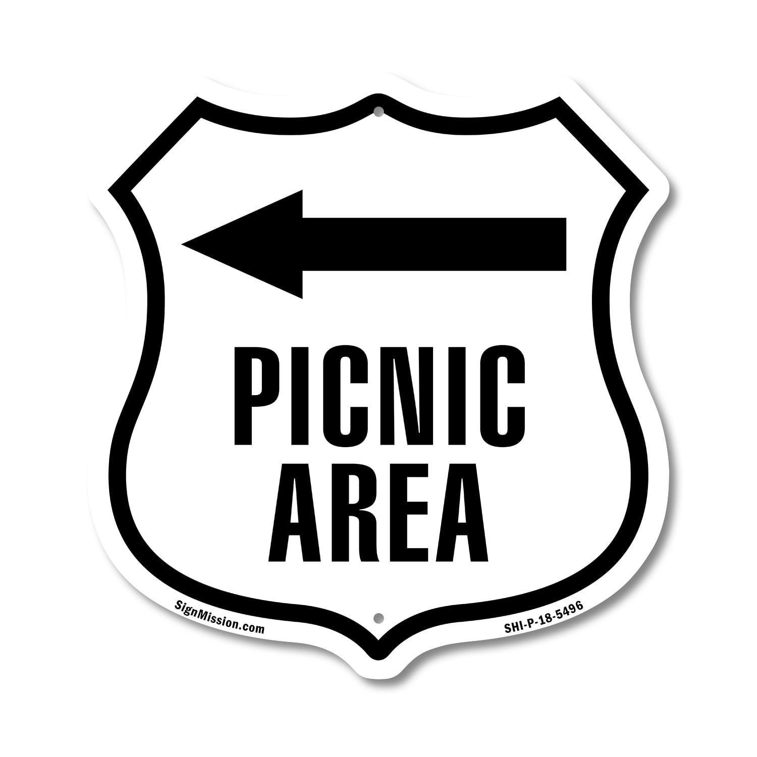 Picnic Area Left 12 inch X 12 inch Shield-Shaped Rust-Free Aluminum ...