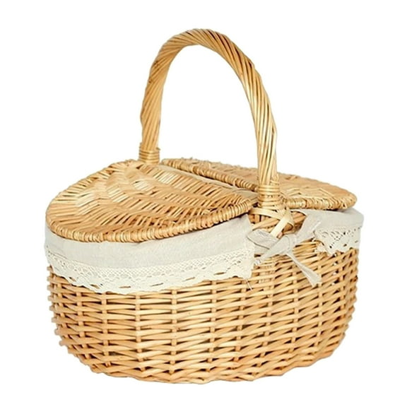 Picnic BBQ Photography Props Handmade Woven Storage Bag with Handle Lids