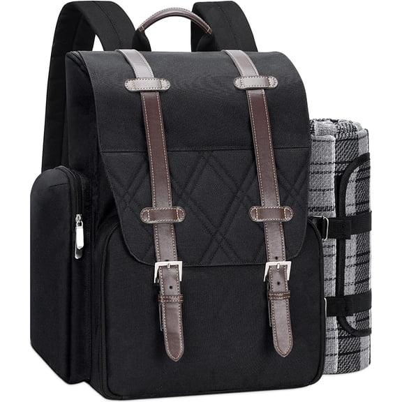 Picnic Backpack for 2 Person with Large Insulated Cooler Bag, Picnic Basket Set with Wine Pouch, Waterproof Picnic Blanket & Cutlery Set. Perfect for Beach, Camping,Wedding Gift for Couple