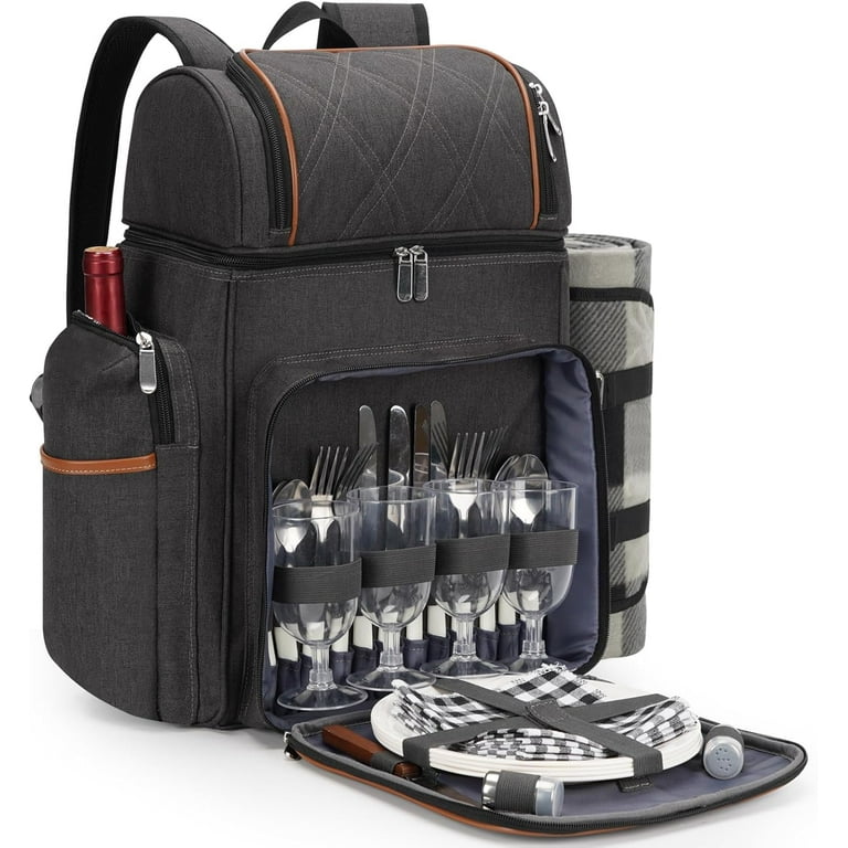 Picnic Backpack for 4, Picnic Basket Set, Leakproof Picnic Bag
