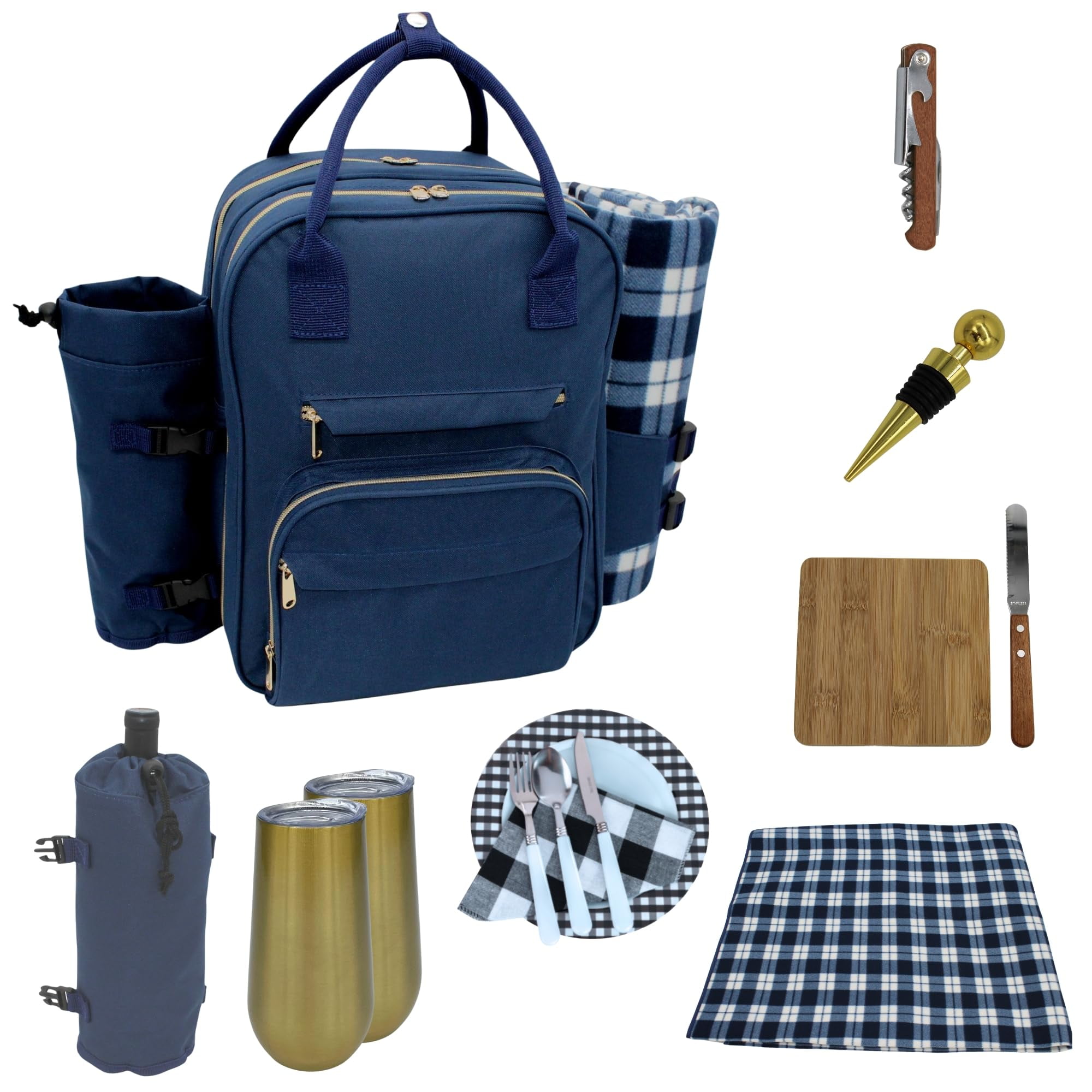 Picnic Backpack for All Adventures, Insulated Picnic Backpack for 4, Great Alternative to a Bulky Picnic Basket Set, Romantic Picnic Set for 4, Canasta de Picnic