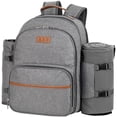 thumbnail image 1 of Picnic Backpack Kit Detachable Bottle Cooler Holder Blanket Flatware Set for 4, Gray, 1 of 8