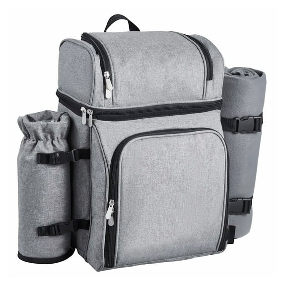 Picnic Backpack for 4 Person with Cooler - Beach Backpack for Outdoor Activities - Grey